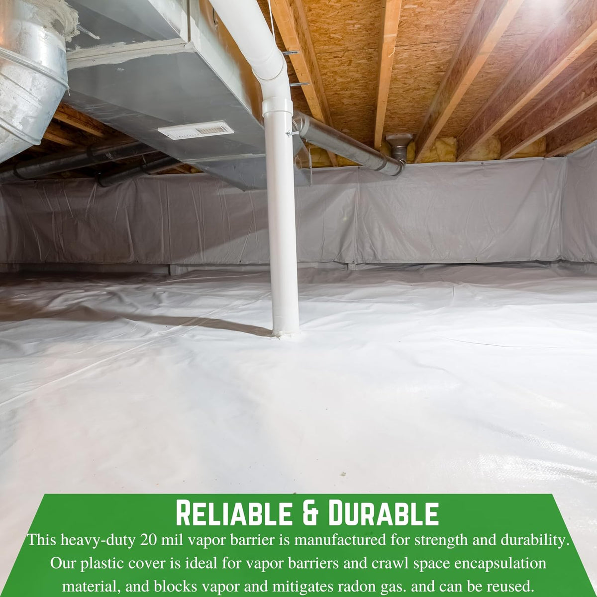 Farm Plastic Supply - Crawl Space Vapor Barrier, 20 mil - Thick Plastic Sheeting, Drop Cloth Moisture Barrier for Crawl Space Encapsulation, Heavy Duty Polyethylene, Black & White Film (24' x 50')