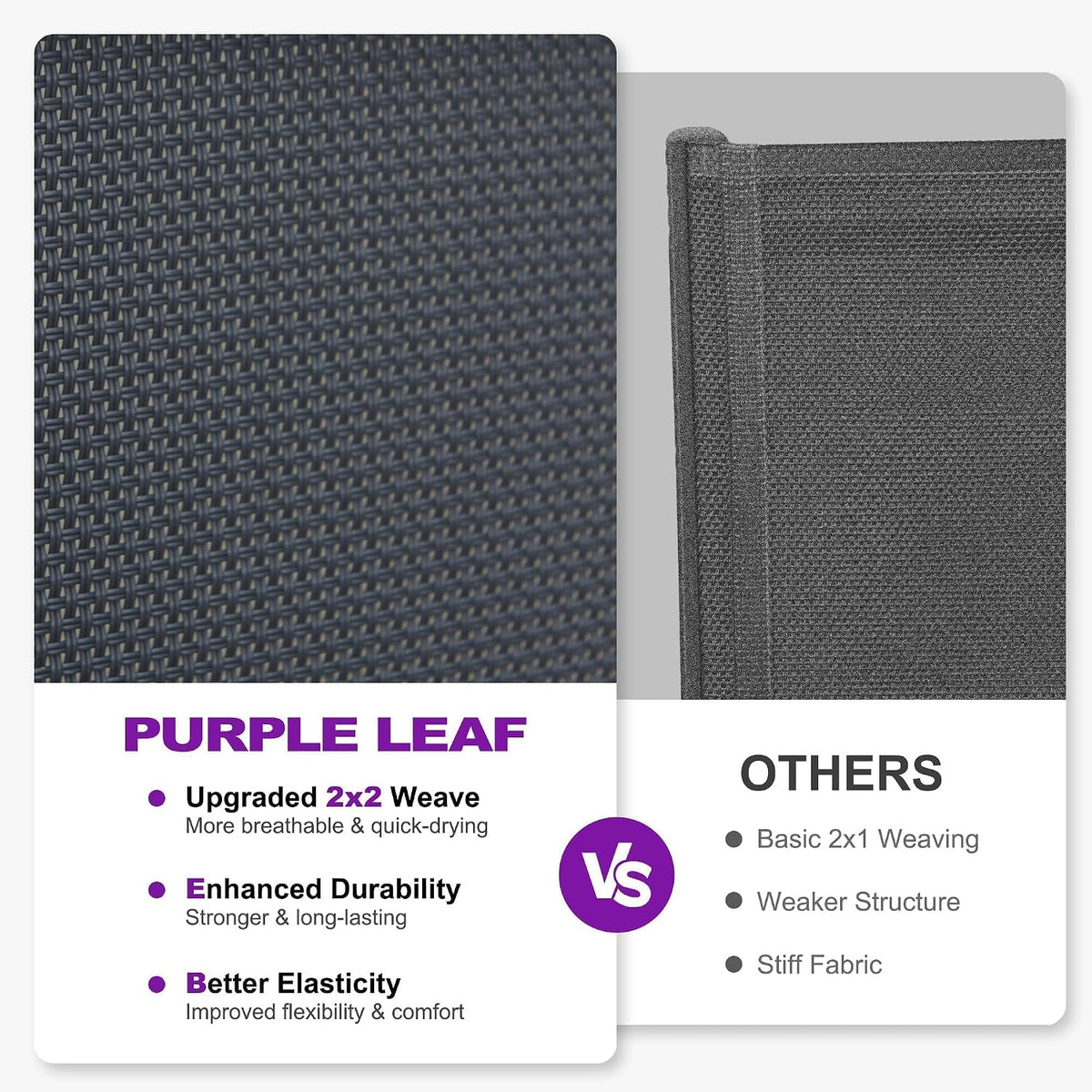 PURPLE LEAF Paiot Chaise Lounge Set of 2 Chaise Lounge w/Wheel, Dary Grey | Stain-resistant mesh wipes clean instantly, Vibrant colors match your outdoor decor, Sleek Style Elevates Your Patio