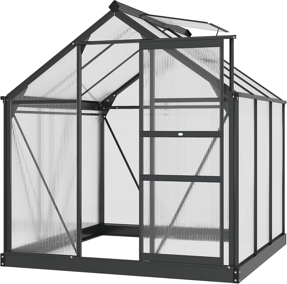 Outsunny 6' x 6' Greenhouse for Outdoors, Polycarbonate Greenhouse with Rain Gutter and Roof Vent, Aluminum Walk-in Green Houses for Outside for Patio Backyard Garden, Gray