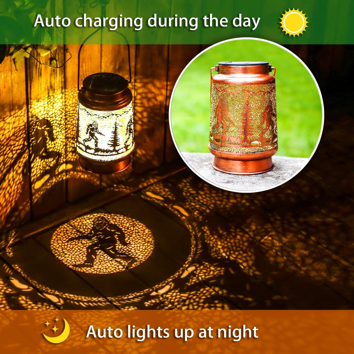 Bigfoot Solar Lanterns Outdoor Waterproof Hanging Solar Lights Big Foot Sasquatch Gifts for Men Women Metal Decorative LED Lanterns for Yard, Patio, Lawn, Tabletop, Pathway, Landscape, Garden Decor