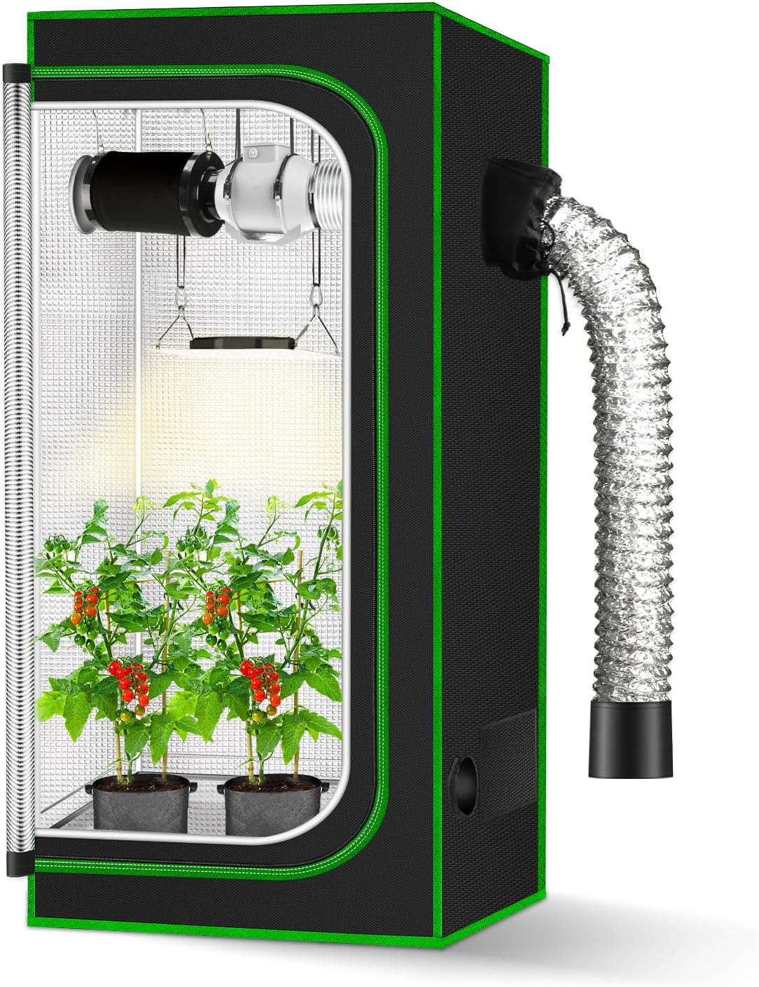 MELONFARM 2x2 Grow Tent, 24"x24"x48'' High Reflective 600D Diamond Mylar Canvas with Observation Window and Floor Tray for Hydroponic Indoor Plant Growing