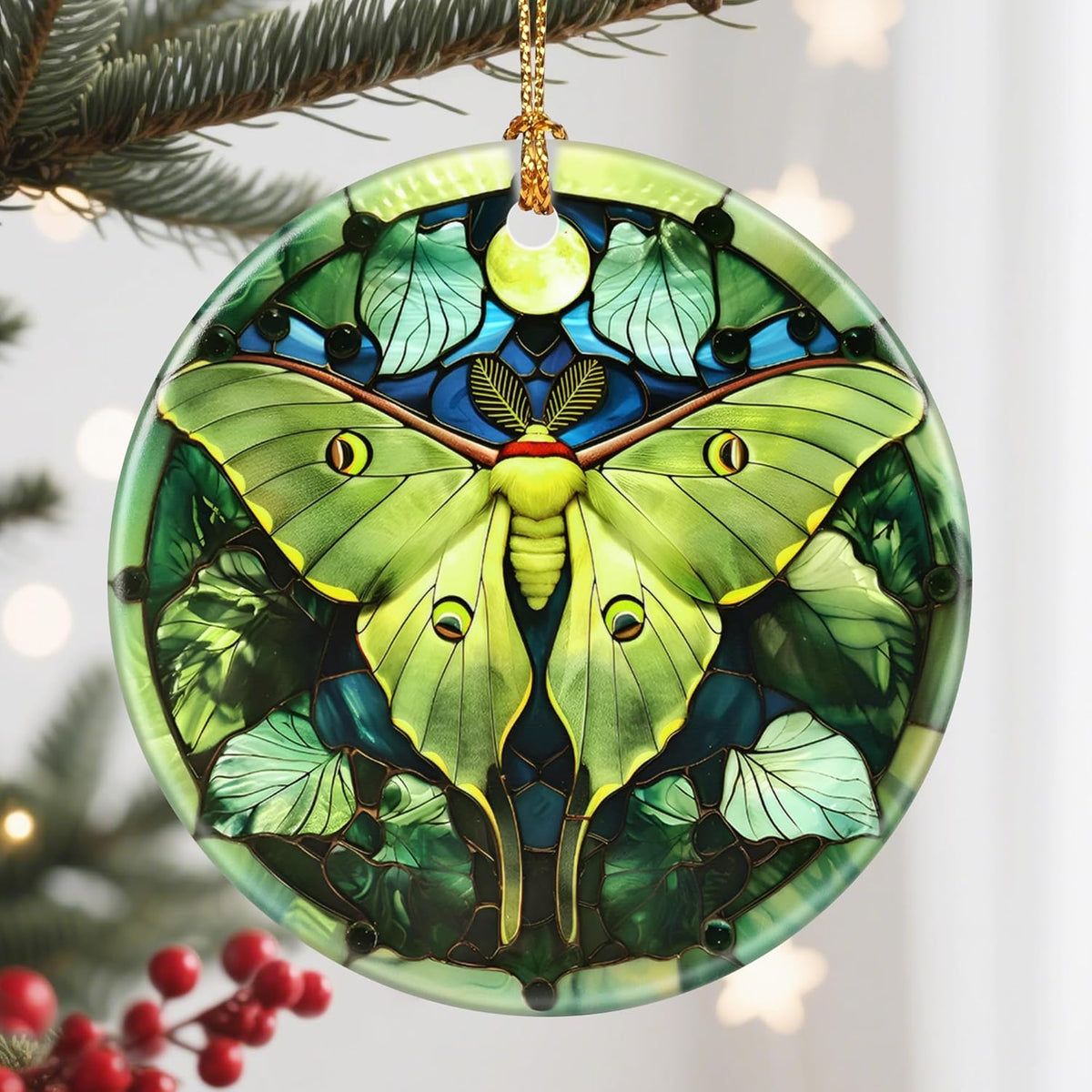 Christmas Ornament, Christmas Decoration, Ceramic-Style Luna Moth Ornament, Heirloom Keepsakes, Holiday Ornaments, Holiday Presents, Unique Xmas Gifts, Gift Exchange Ornaments, Gift Idea