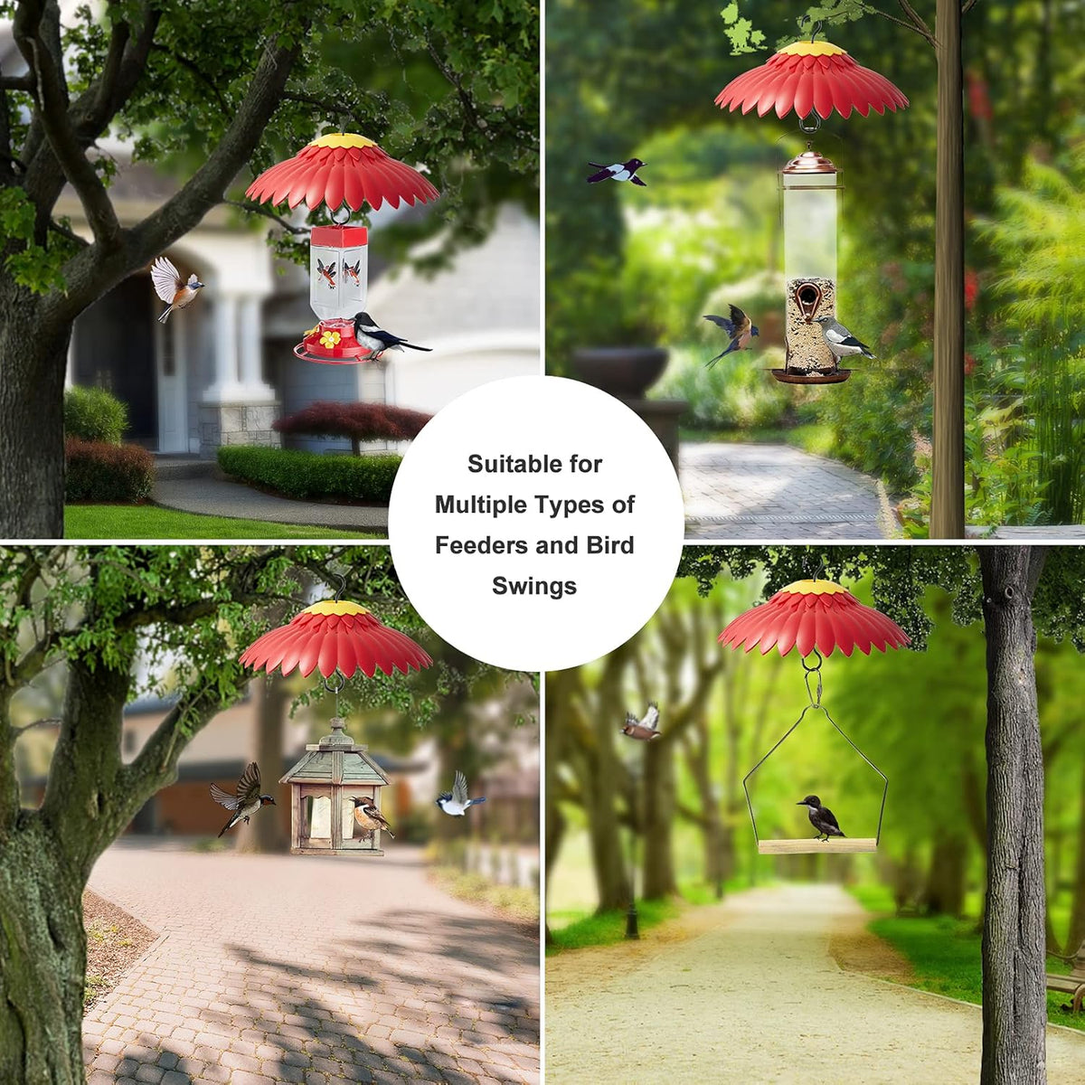 Squirrel Baffle Hummingbird Feeder Shade Cover Dome Shield Hang from Bird Feeders for Outdoors Squirrel Proof Protect Feed Red Yellow Attract Hummingbirds Moat Proof-14inch(Red)