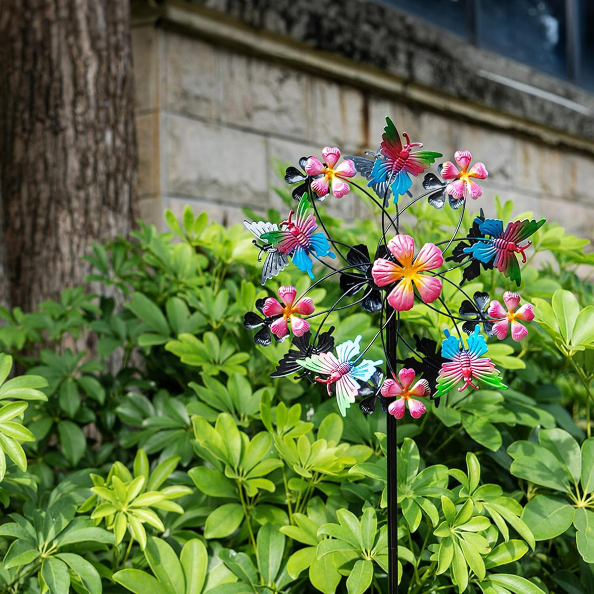 38" Double Blade Butterfly Wind Spinners Outdoor, Colorful Butterflies Kinetic Outdoor Decor for Patio, Lawn & Garden Decor