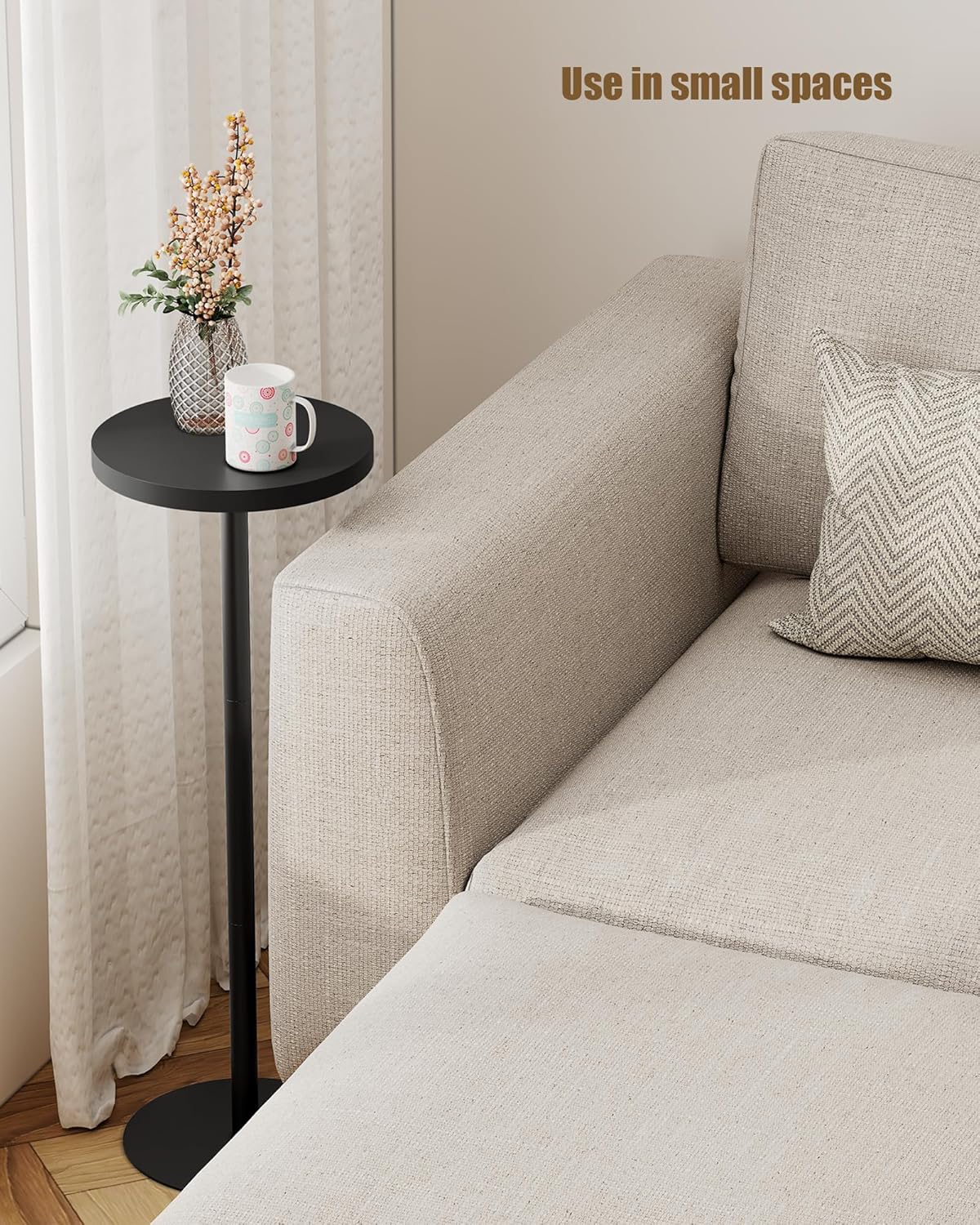 TUTOTAK Tall Round Side Table, Small End Table, Beside Table, Drink Table, Pedestal Side Table, livingroom, Black TB01BK065