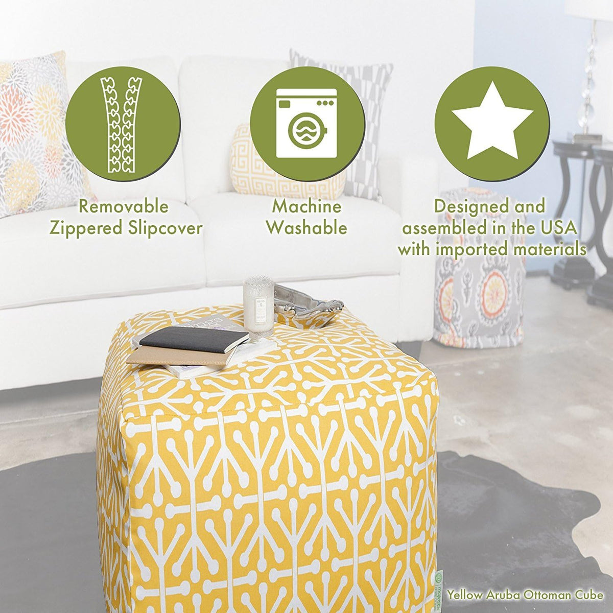Majestic Home Goods Aruba Indoor/Outdoor Bean Bag Ottoman Pouf Cube, 17" L x 17" W x 17" H, Gray