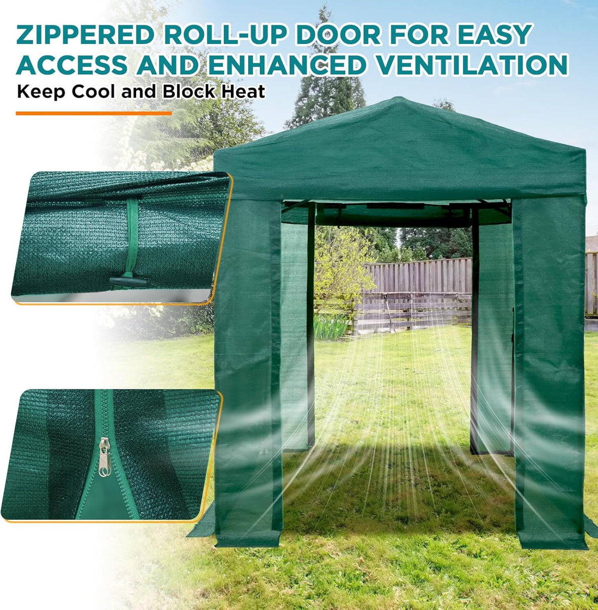 EAGLE PEAK Replacement Mesh Cover for 8x6 Portable Walk-in Pop up Greenhouse, Front and Rear Zippered Entry Doors (Frame Not Included), Green