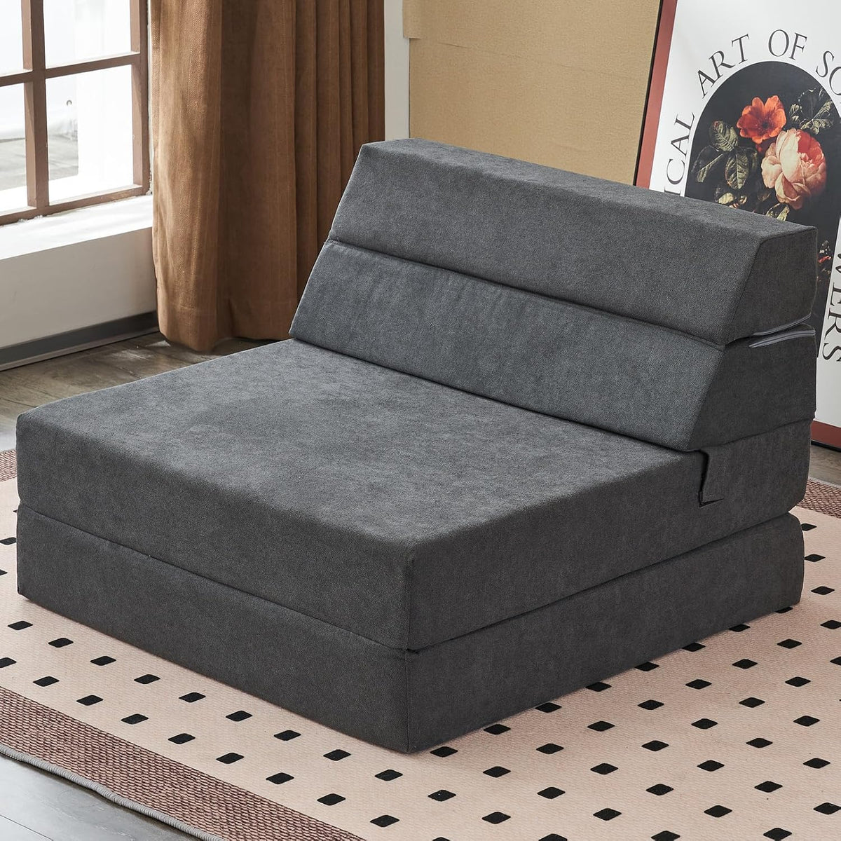 jela Foldable Sofa Bed Large Soft Foam Convertible Sleeper Chair Luxury Miss Fabric Fold Out Chair Bed Floor Couch with Back Support Floor Sofa for Living Room Bedroom (83"x33",Dark Gray)
