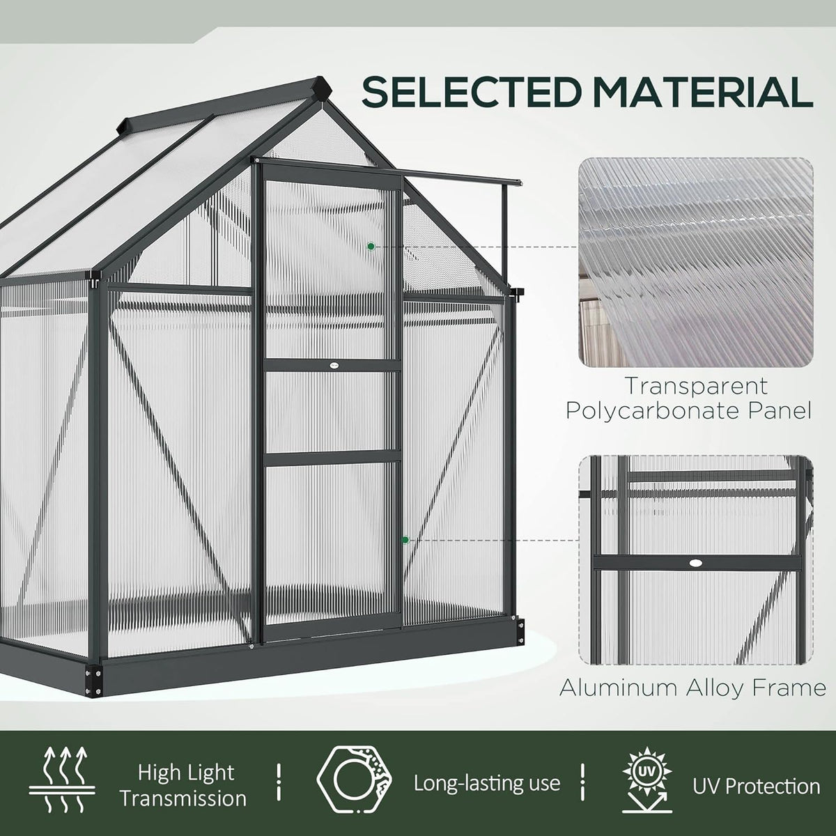 Outsunny 6' x 4' Greenhouse for Outdoors, Polycarbonate Greenhouse with Rain Gutter and Roof Vent, Aluminum Walk-in Green Houses for Outside for Patio Backyard Garden, Gray