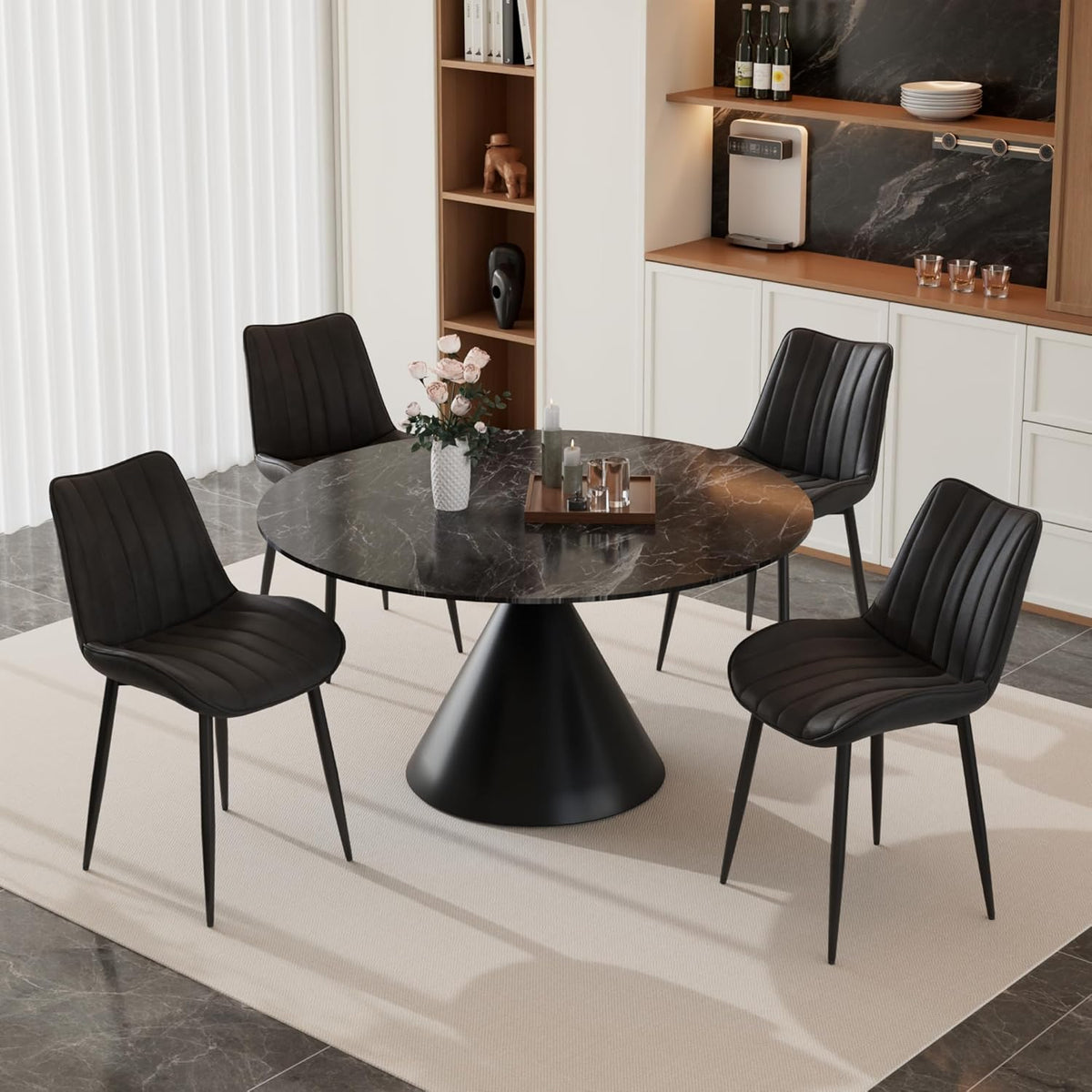 VECELO Dining Chairs Set of 4, Velvet Fabric & Metal Frame, Mordern Style for Kitchen, Living Room,Offcie, Black