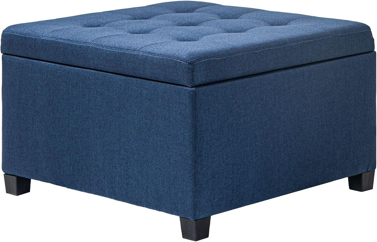 Vintage Storage Ottoman with Button-Tufted Design