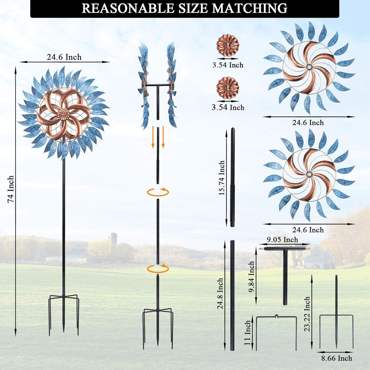 Wind Spinner Large Wind Mill Metal Outdoor Indoor Large Two-Way Wind Sculptures for Garden Patio Yard Decor