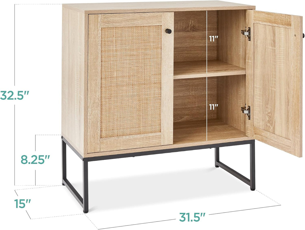 Best Choice Products 2-Door Rattan Storage Cabinet, Accent Furniture, Multifunctional Cupboard for Living Room, Hallway, Kitchen, Sideboard, Buffet Table w/Non-Scratch Foot Pads - Natural