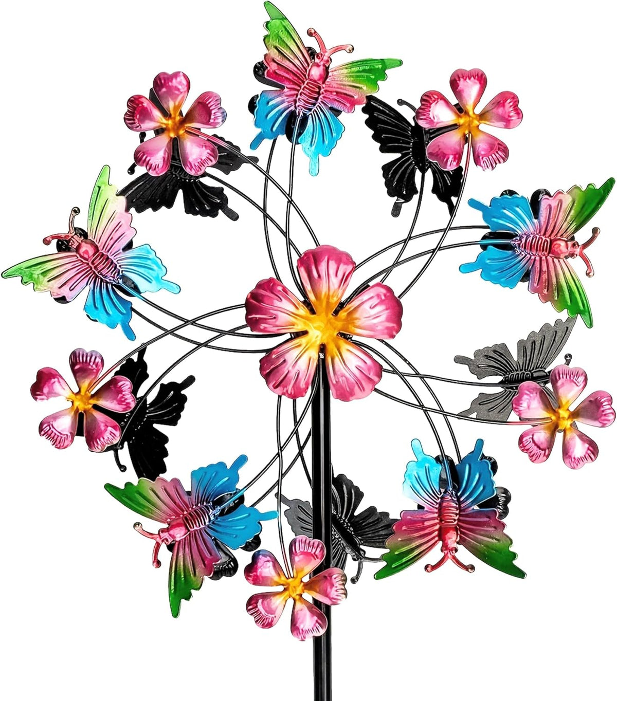 38" Double Blade Butterfly Wind Spinners Outdoor, Colorful Butterflies Kinetic Outdoor Decor for Patio, Lawn & Garden Decor