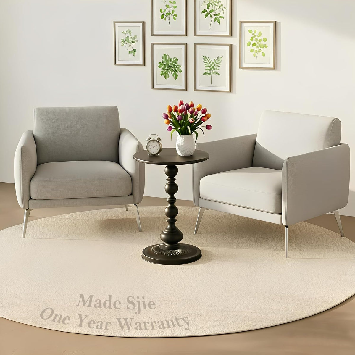 Side Table - 13.8" Round Small Accent Table with Metal Base, Multifunctional Vintage Coffee Table for Living Room, Bedroom, Office & Patio - Elegant Matte-Finished End Tables