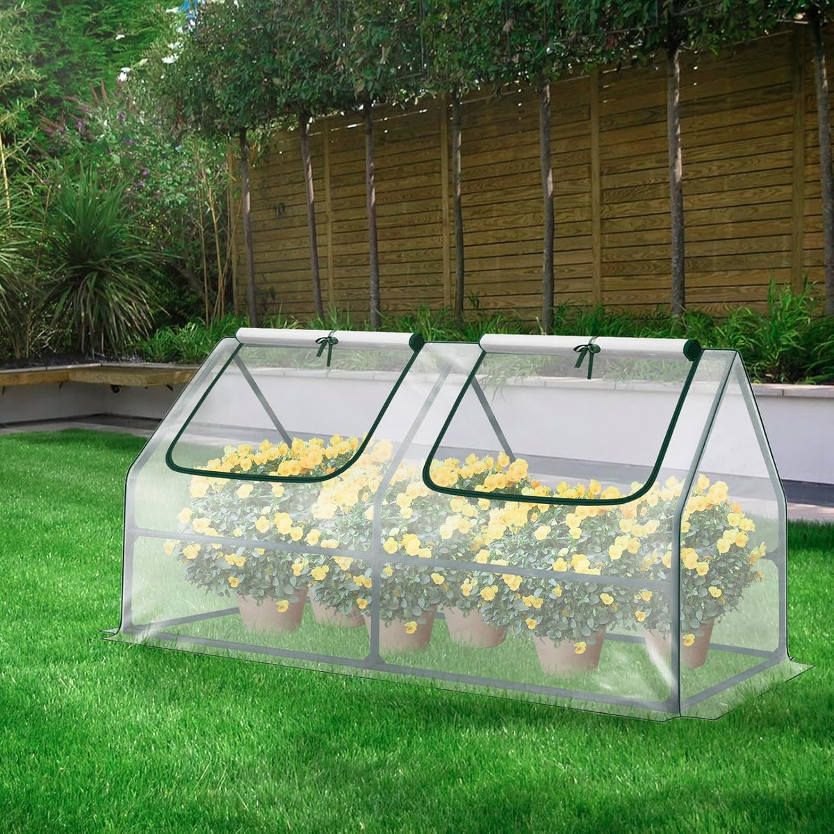 BPS 4x2x2 ft Mini Greenhouse with Transparent PVC Cover UV-Protected Roll-Up Zipper Windows, Ideal for Indoor or Outdoor Use on Raised Garden Beds