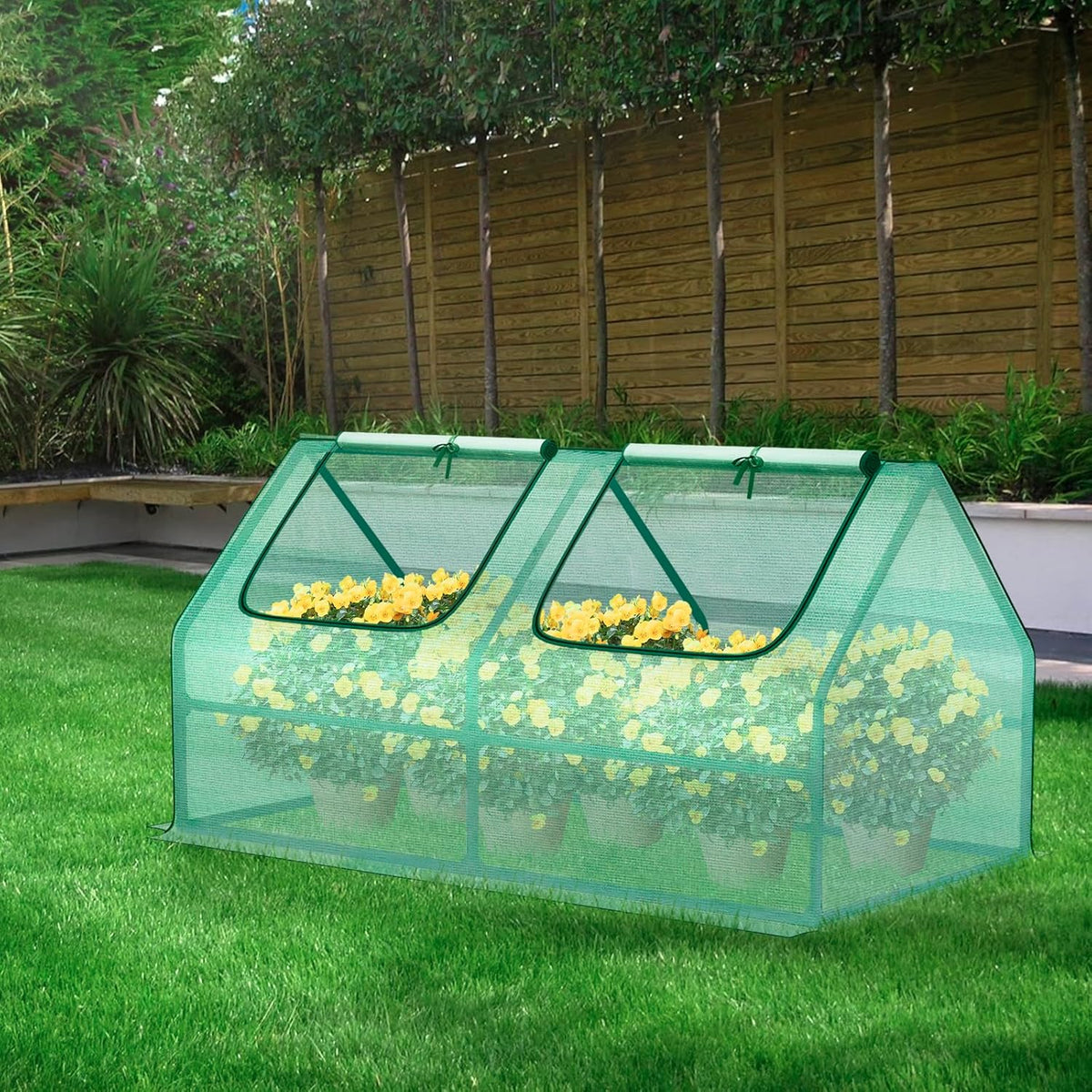 BPS 4x2x2 ft Mini Greenhouse with Green PE Cover UV-Protected Roll-Up Zipper Windows, Ideal for Indoor or Outdoor Use on Raised Garden Beds