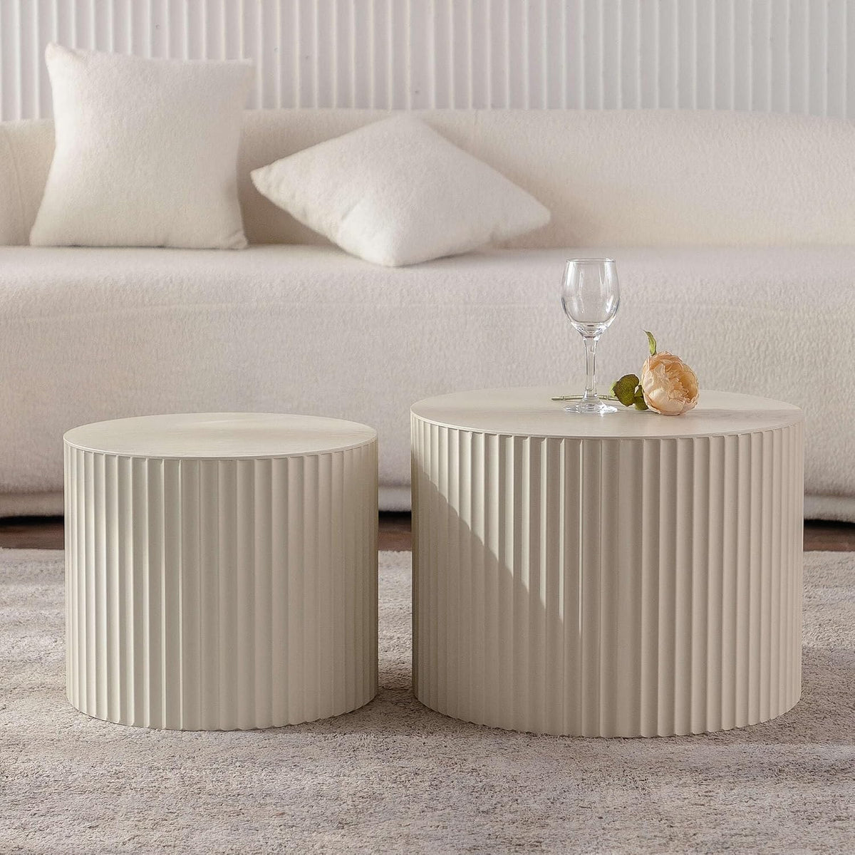 Modern Round Nesting Coffee Table Set of 2, Side Tables for Living Room