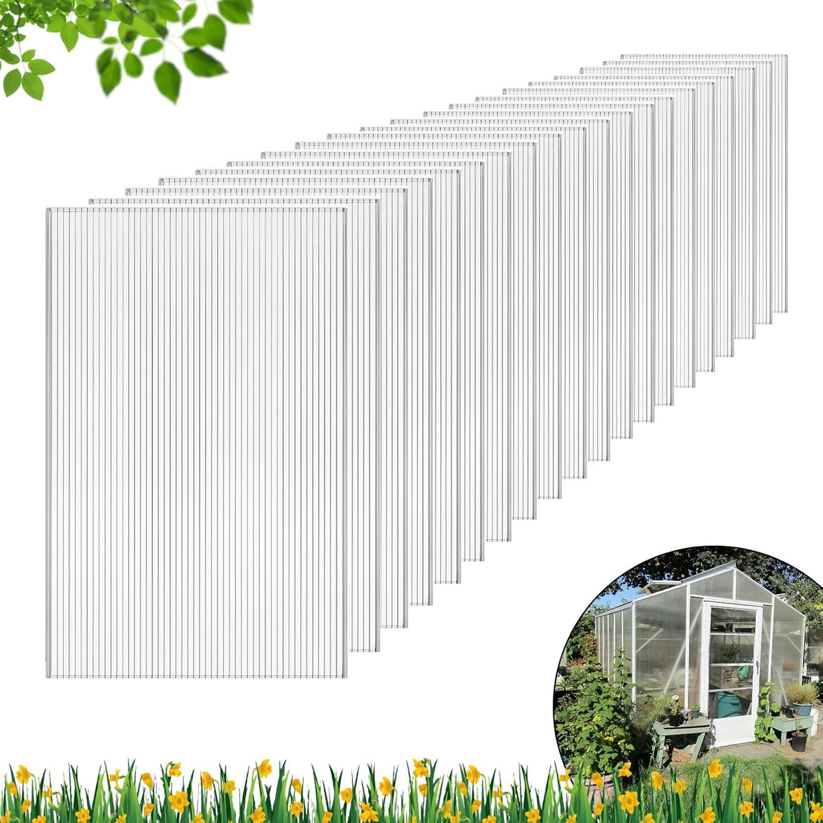 DGSL 6 Pcs Polycarbonate Greenhouse Panels, 4' x 2' x 0.16'' Twin-Wall Panels, Polycarbonate Sheet for All Weather Outdoor Garden and Greenhouse Covering