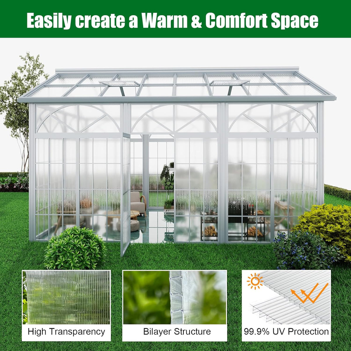 Polycarbonate Greenhouse Panels 12 Pack 4' x 2' x 0.24" Twin-Wall UV-Protected All Weather Plastic Roof Panel Clear Replacement Sheets for Garden Fences, Furniture DIY,Outdoor Roofing