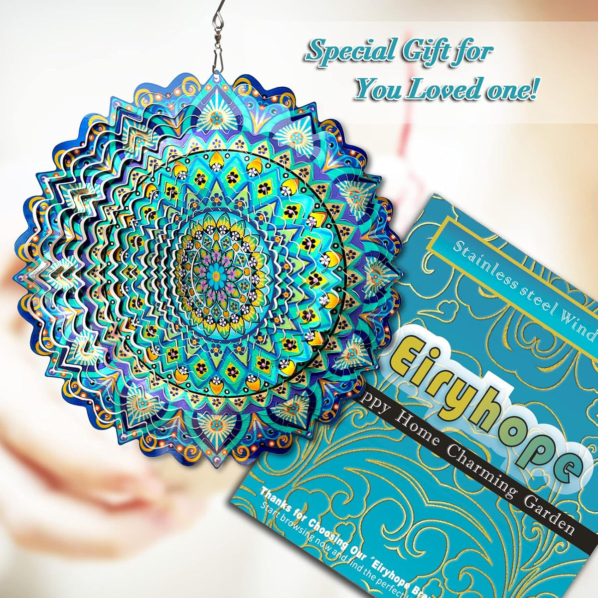 Wind Spinner Mandala Peacock - 12In Laser Cut Stainless Steel Wind Spinners Outdoor, 3D Kinetic Hanging Sculpture, Rustproof Metal Garden Decor Yard Art, Unique Gift for Women, Men, Holidays
