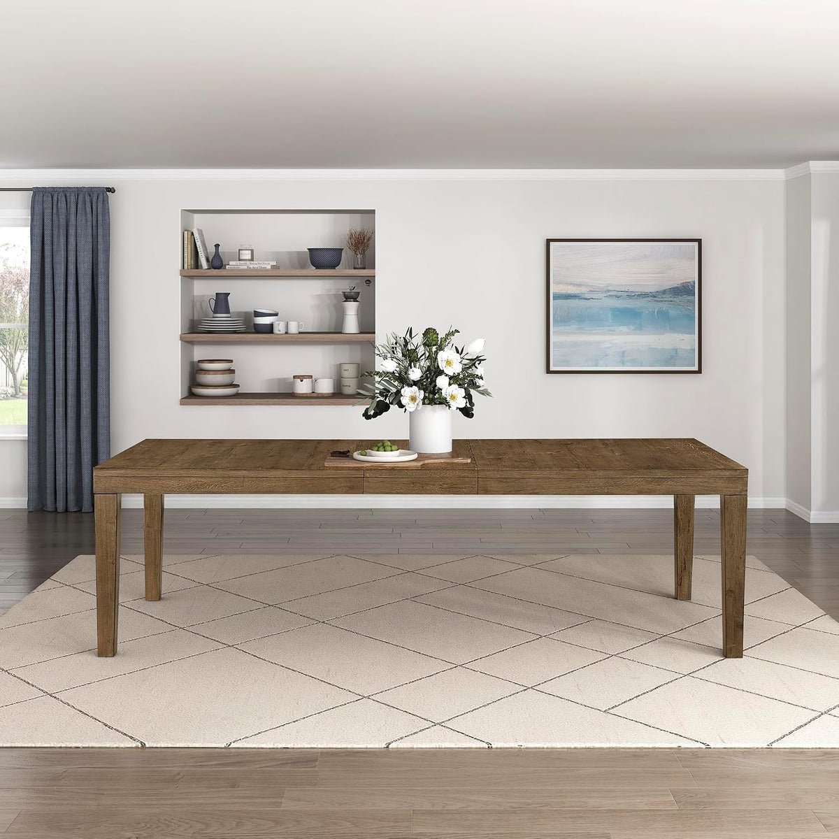 Lexicon 84-102 Inch Extendable Dining Table for 4-8 People, Large Rectangle Wooden Kitchen Table with Self-Storing Extension Leaf Space Saving, for Dining Room, Living Room, Home Office, Brown