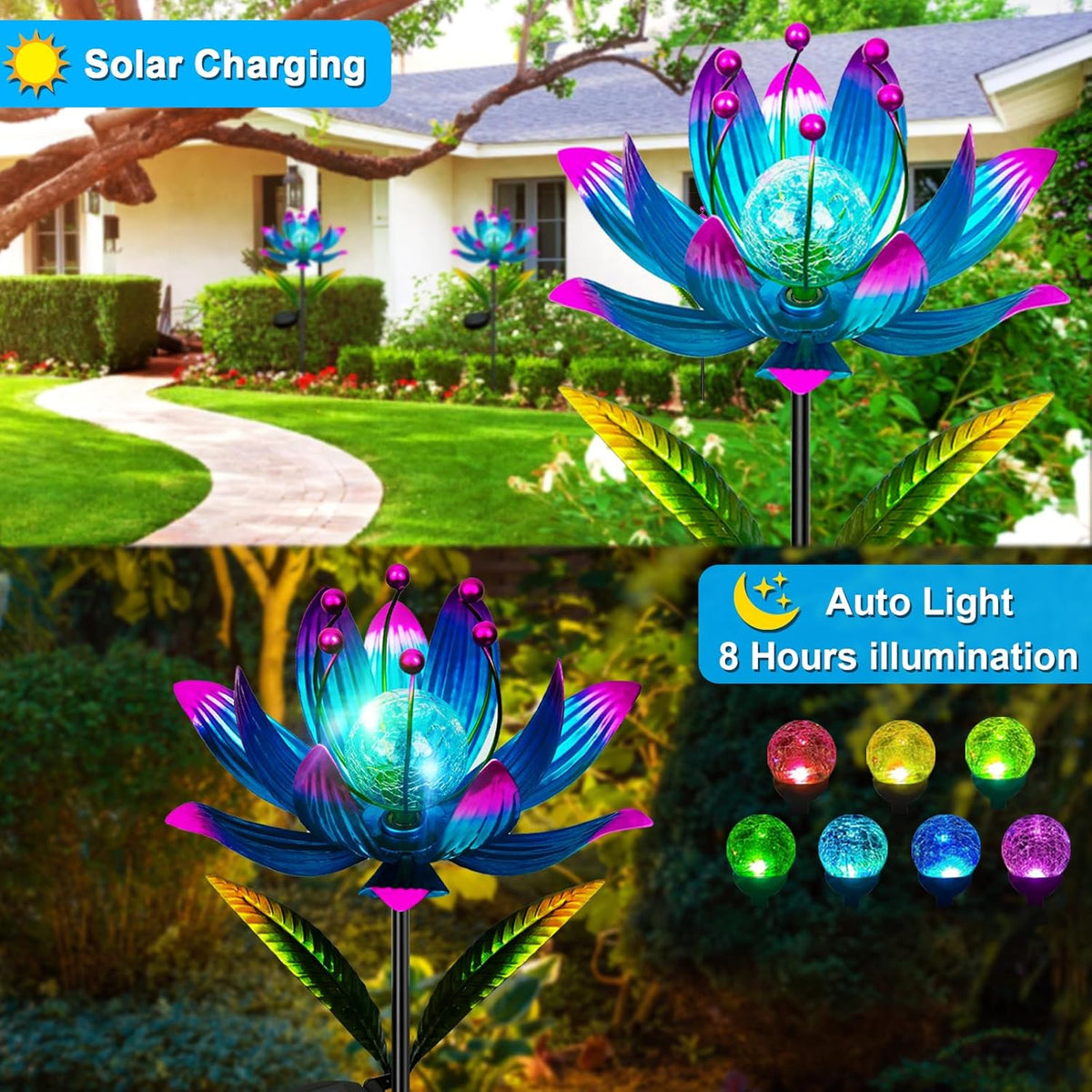 Wind Spinners Outdoor, 38 Inch Metal Wind Spinner Yard Art with Stake, Colorful Solar Windmill for Yard and Garden Lawn Patio Farmhouse Decor