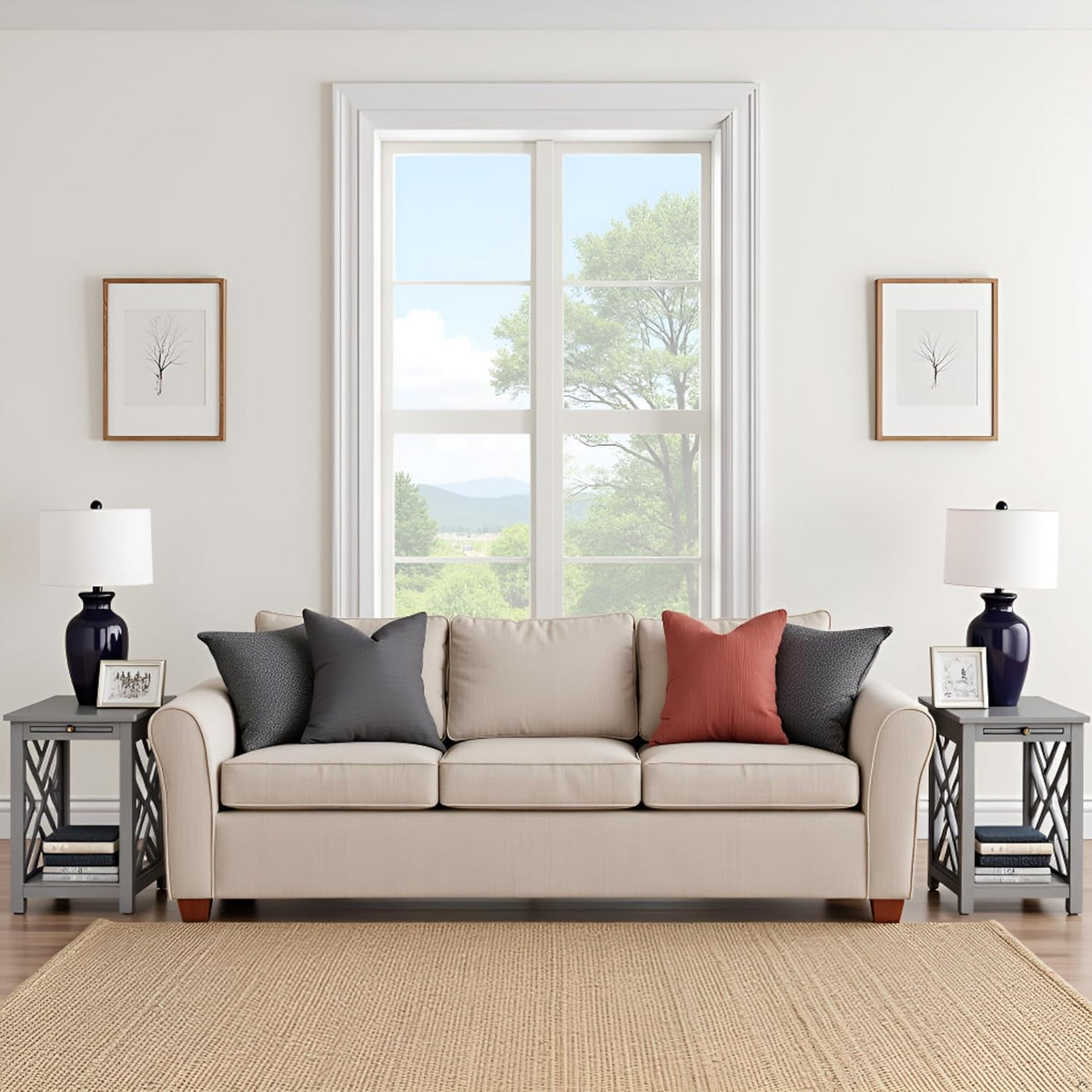 Alaterre Furniture Coventry 2-Pack Wood End Tables – Compact Side Tables with Pull-Out Tray, Bottom Shelf, and Open Square Side Panels – Easy Assembly Storage Tables for Living Room or Bedroom (Gray)