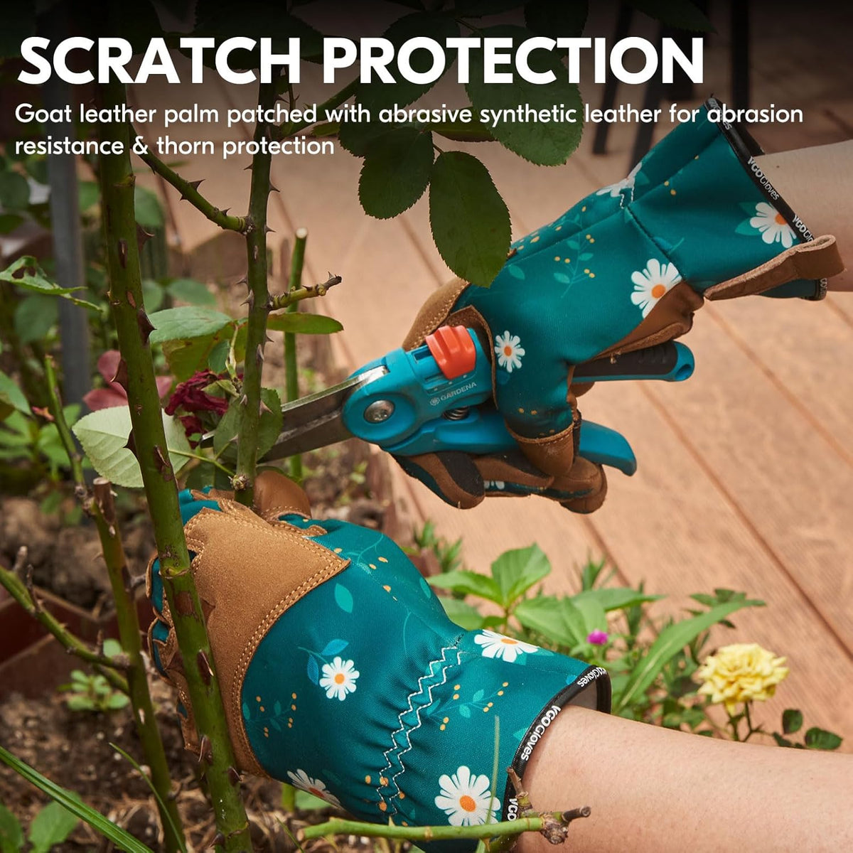 Vgo... 1Pair Gardening Gloves for Women, Goatskin leather Thorn Proof Working Gloves for Weeding, Digging, Raking, Pruning and Planting,Touchscreen(S,Dark Green,GA7471)