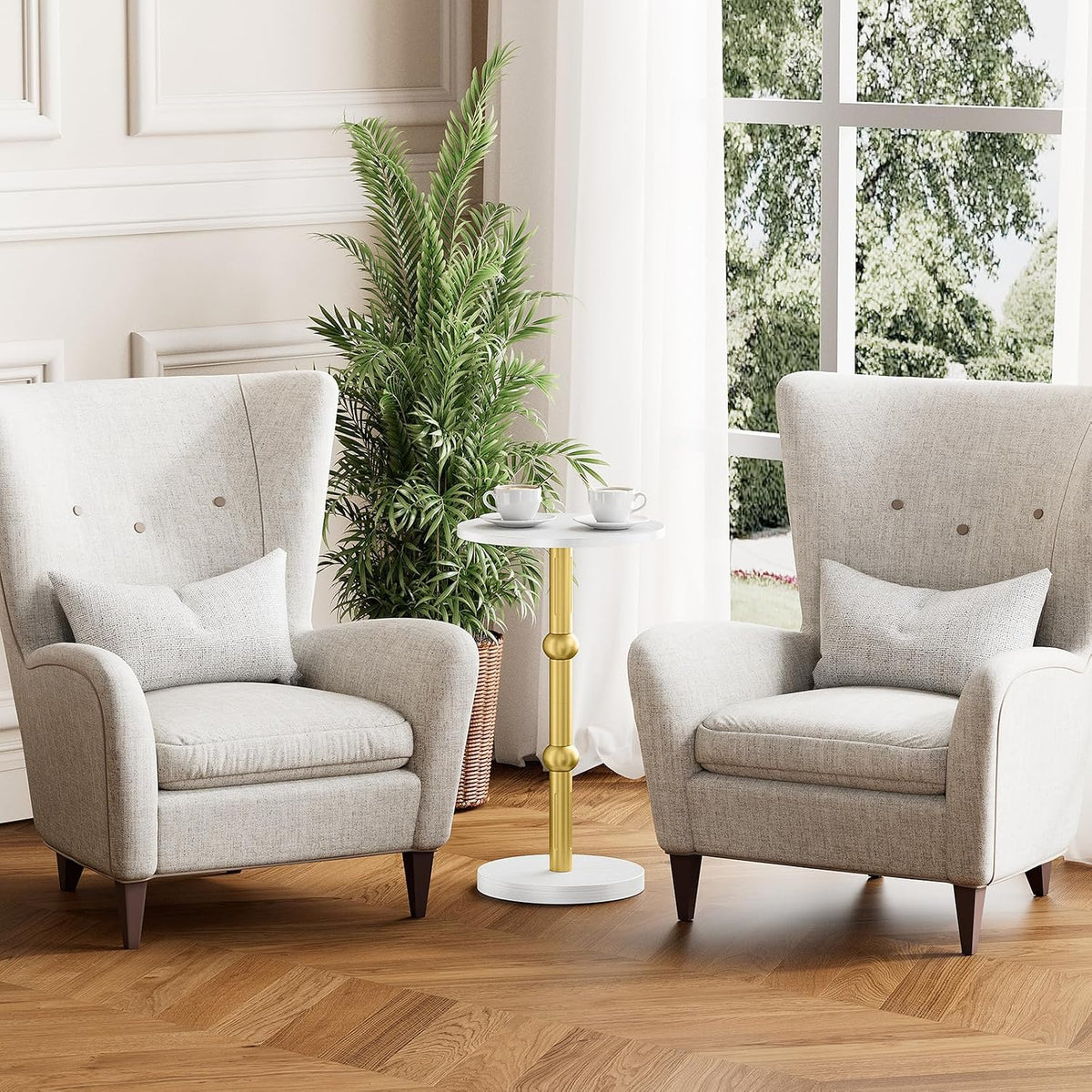 Drink Table, Small Round Side Table for Small Spaces, Modern Accent Round End Tables with Metal Leg, Thickened Wood Pedestal Coffee Tables for Living Room, Bedroom, Narrow Corners,Sofa Couch