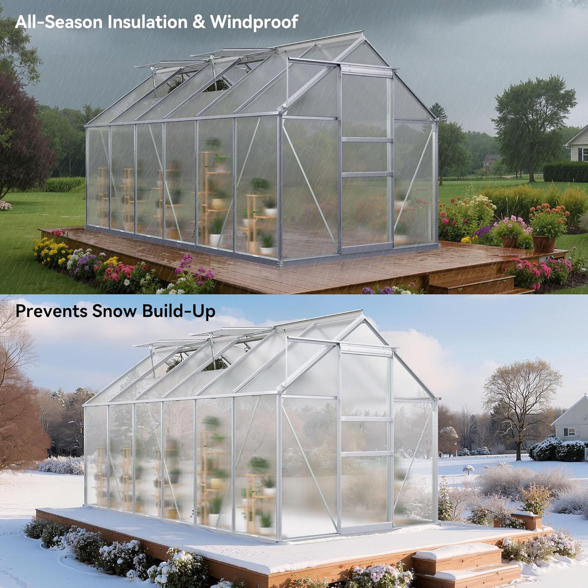 YITAHOME 12x6FT Polycarbonate Greenhouse Large Heavy Duty Green Houses Outdoor Aluminum Greenhouses with Sliding Doors Vent Window Walk-in Greenhouse for Garden Backyard, Silver