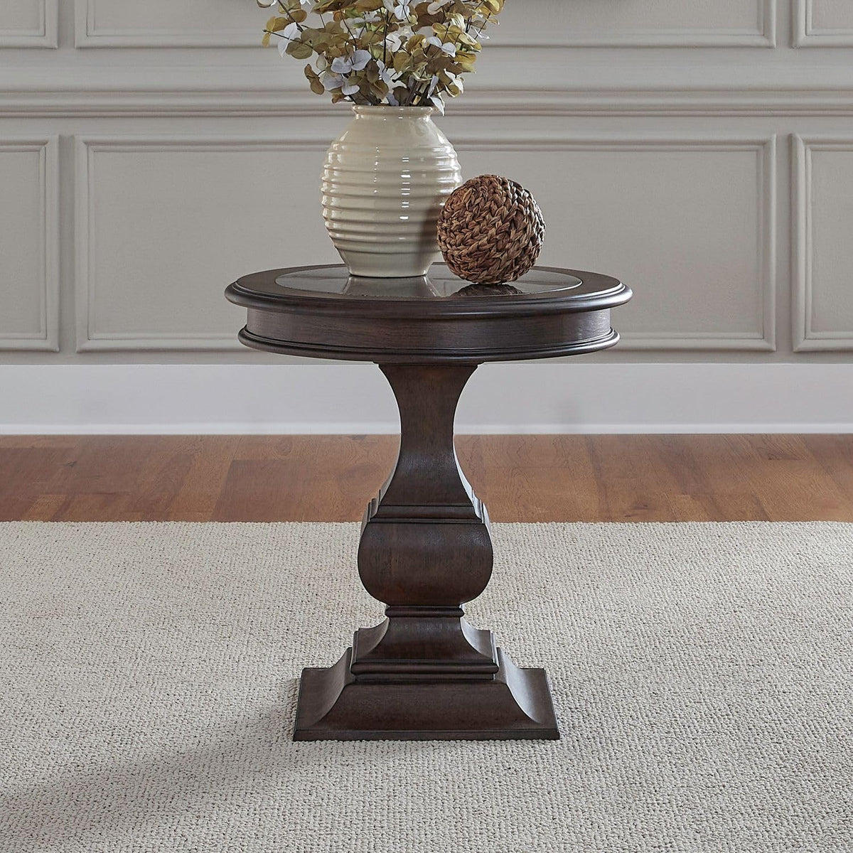 Liberty Furniture Provence Park Round End Table with Blue Stone Top for Living Room - Chateau Brown