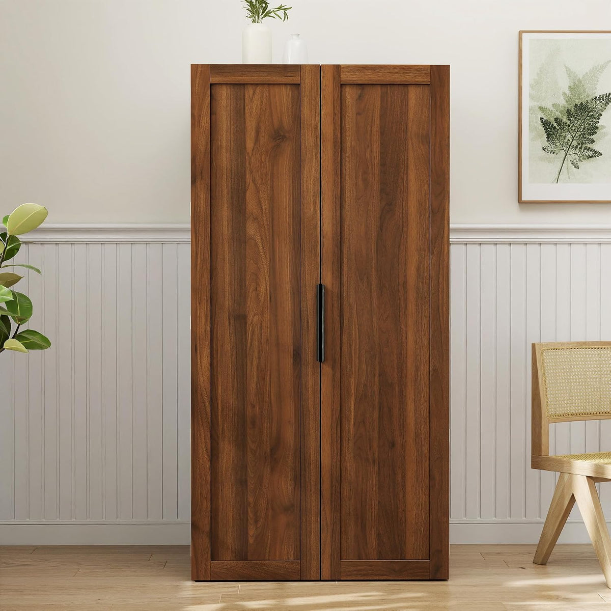 62.8''H Tall Kitchen Pantry Cabinet, Freestanding Buffet Cupboards Sideboard with Doors & Door Shelves, Farmhouse Storage Pantry for Kitchen Living Room Dinning Room, Walnut