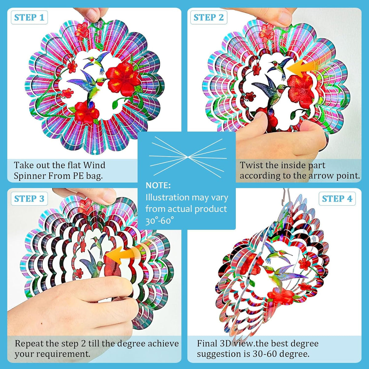 Hummingbird Wind Spinners Outdoor,6in Mandala Wind Spinner Hummingbird Gift for Women Men,Wind Spinner for Yard and Garden,Wind Sculpture for Yard Art Decorations,Christmas Decoration
