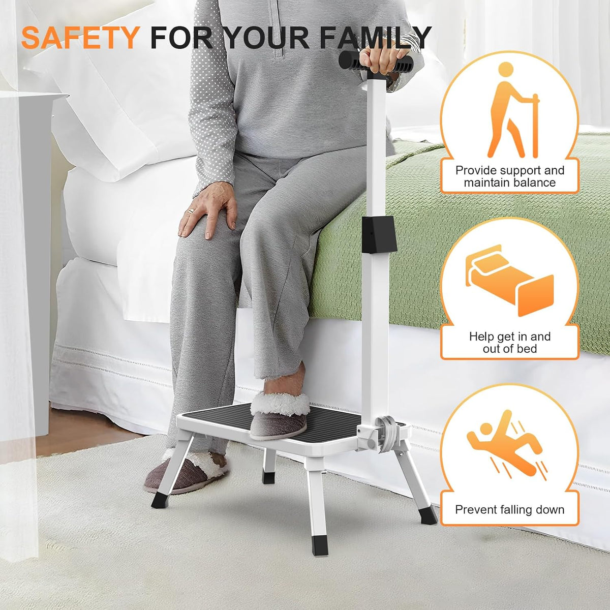 Step Stools for Adults, Foldable Step Stool with Handle for Elderly Seniors Stepping Stool with Non-Slip Step Platform Metal Stool in Kitchen, Bedroom,Bathroom,330 Lbs Capacity(Patent Protection)