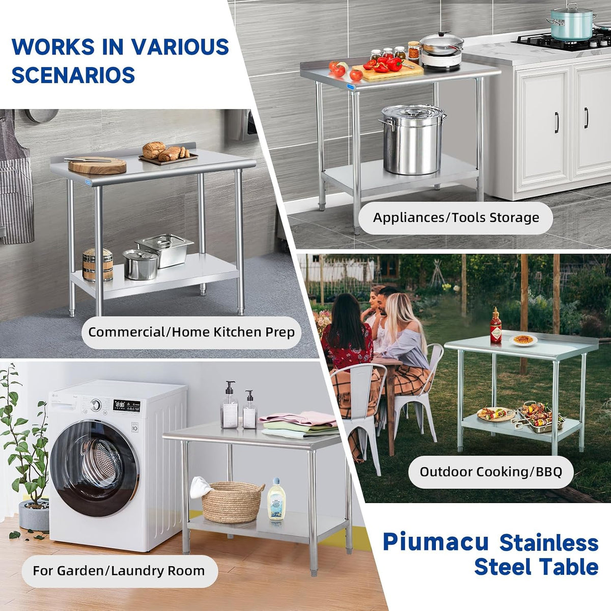 Stainless Steel Table with Wheels 24 x 18 Inch Commercial Stainless Steel Prep Table, Metal Table for Kitchen Restaurant Garage