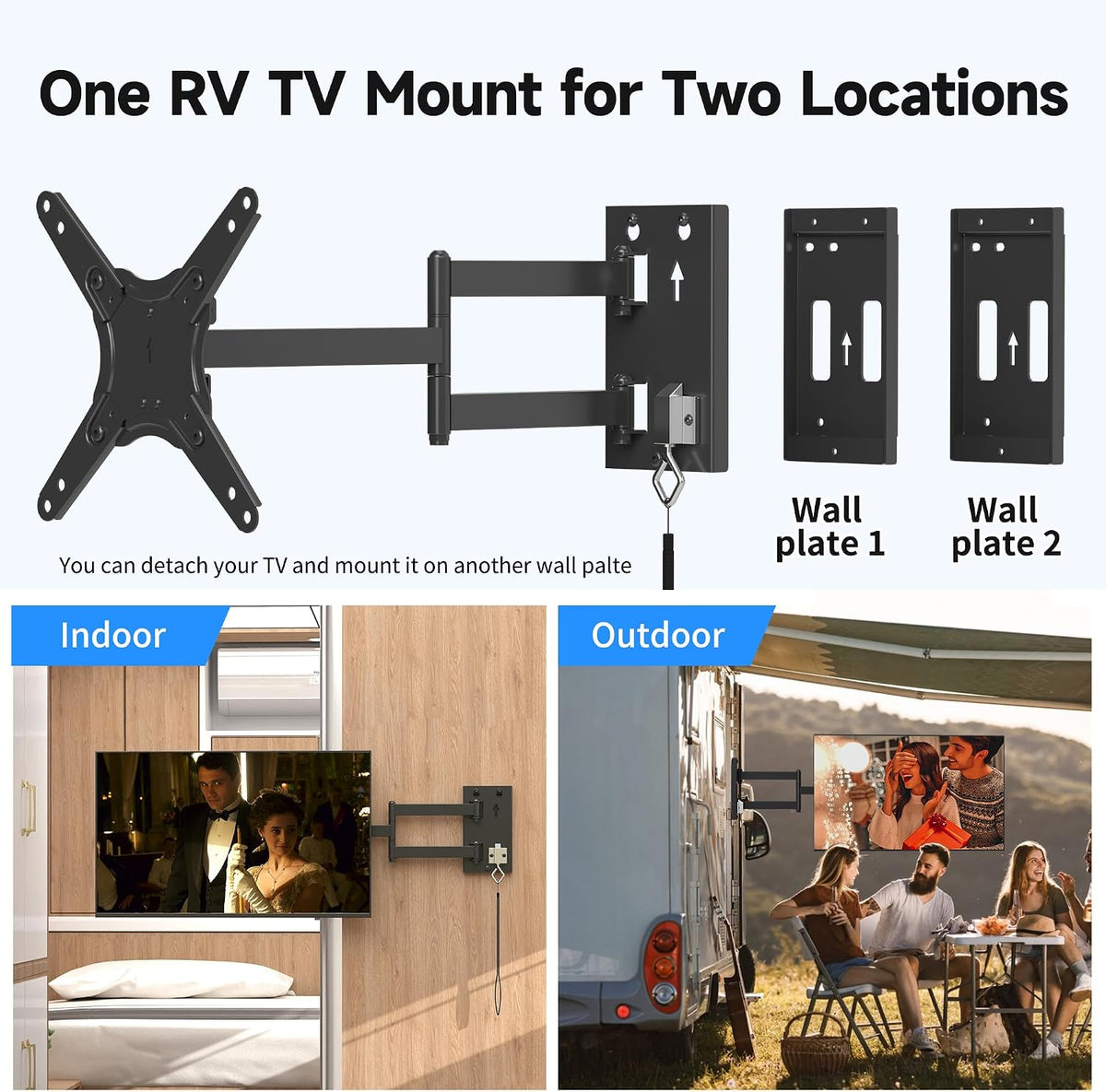 Suptek Lockable RV TV Mount for 13-43 Inch TVs | Full Motion Locking Wall Mount for Camper, Trailer, Motorhome, Boat, Truck, Indoor and Outdoor, VESA 200mm, Supports 44lbs, Model MA1342