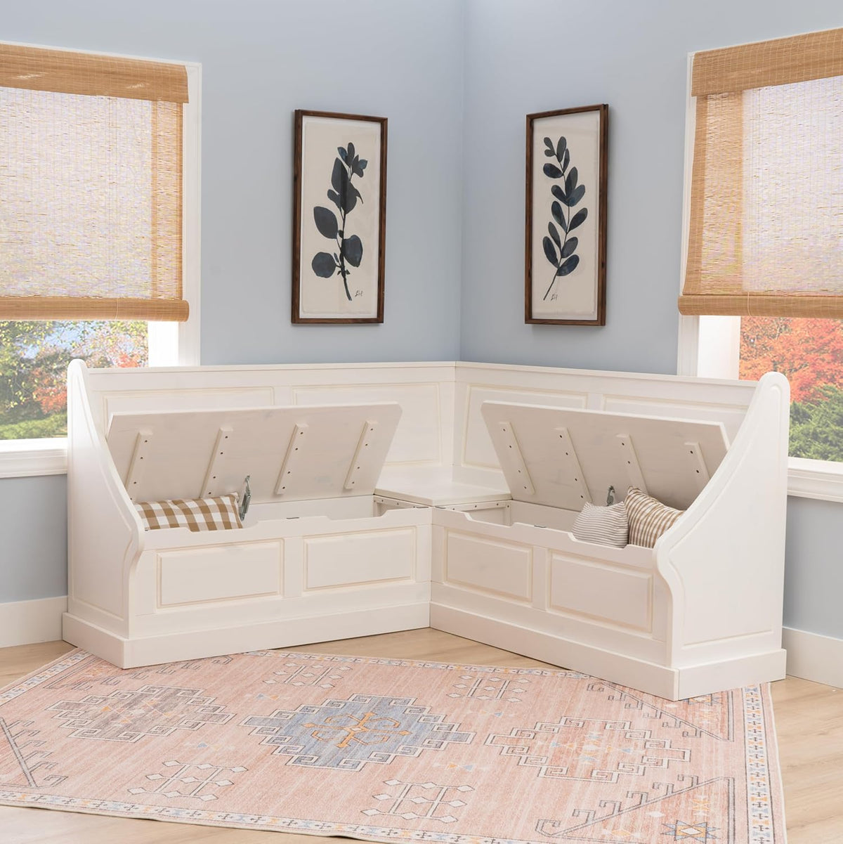 Linon Harris White Corner Breakfast Nook - Nook Only, Table is NOT included! 20.88D x 61.88W x 36.63H in