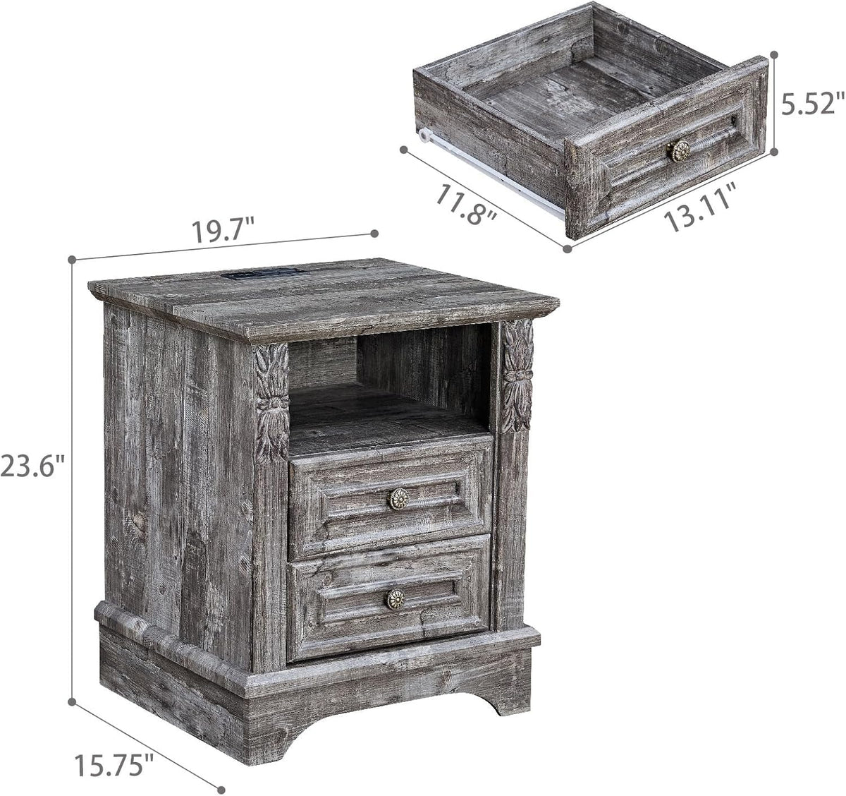 BLANKSPACE Nightstand,Farmhouse End Side Table, Night Stand,Bedside Cabinet for Bedroom, Living Room,Grey