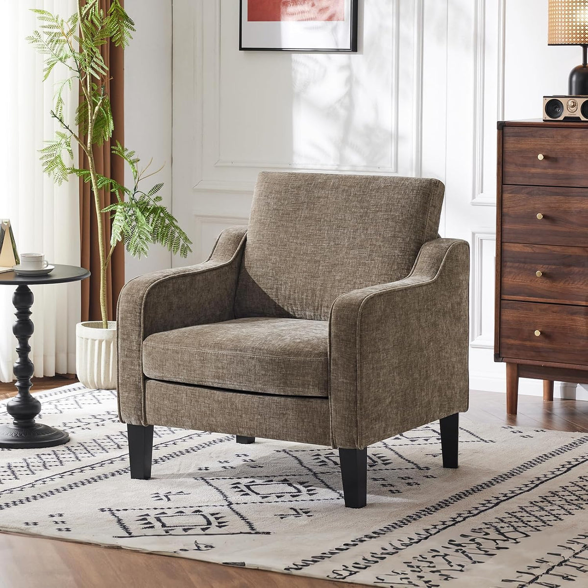 VINGLI Accent Chairs Set of 2, Modern Traditional Armchair for Living Room | Light Brown Reading Chair for Bedroom, Chenille Upholstered Sofa Chairs, Comfy Chair for Small Space, Apartment, Waiting Room