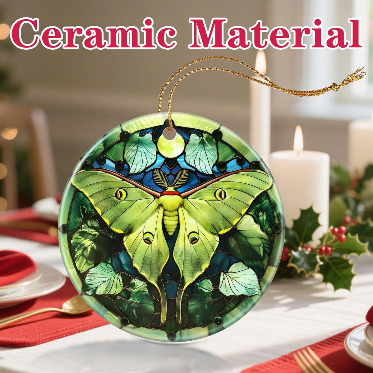 Christmas Ornament, Christmas Decoration, Ceramic-Style Luna Moth Ornament, Heirloom Keepsakes, Holiday Ornaments, Holiday Presents, Unique Xmas Gifts, Gift Exchange Ornaments, Gift Idea
