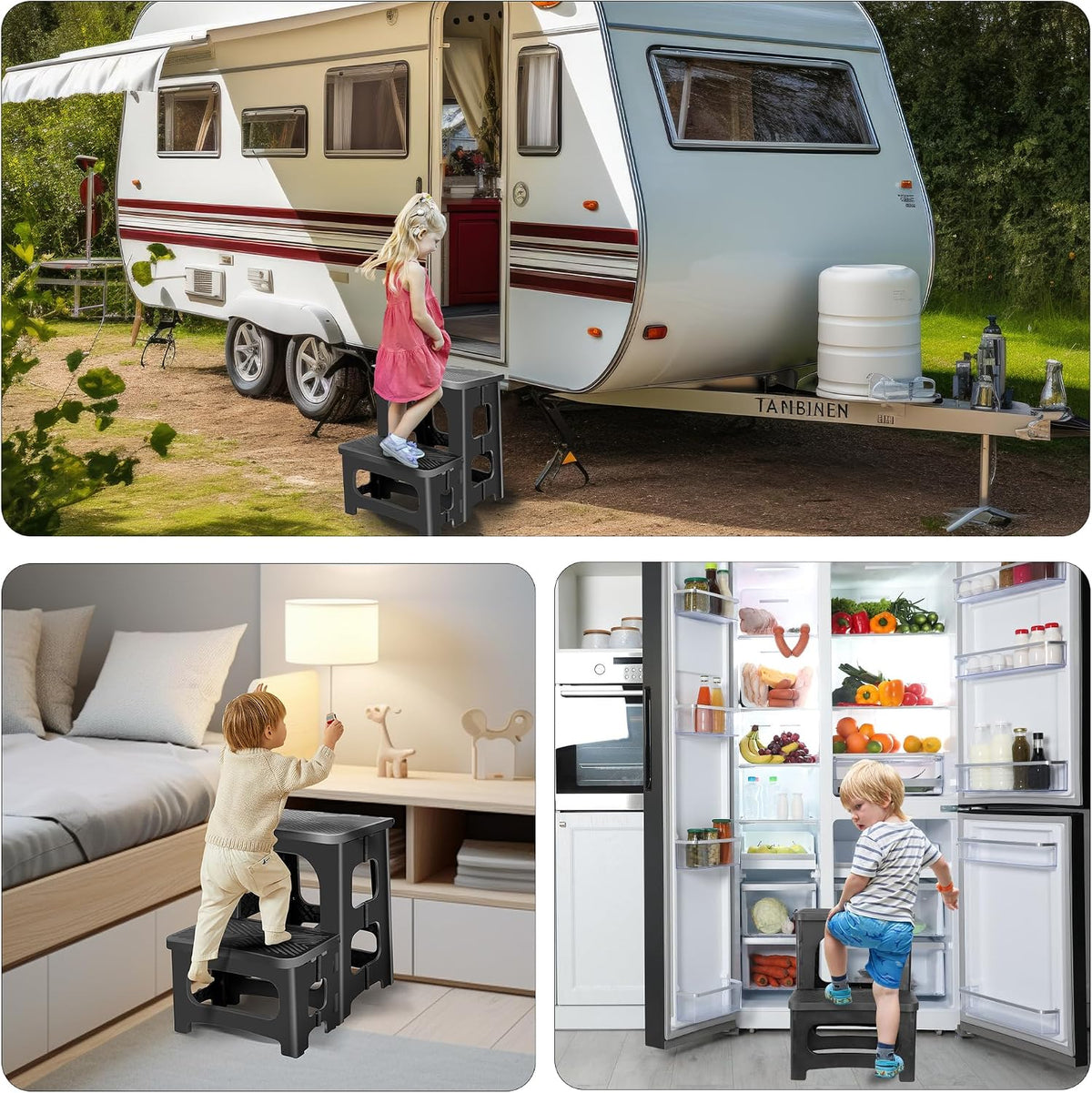 2 Stool Portable Footstool Multifunctional Collapsible, Anti-Slip | 300LB Capacity Collapsible RV Step Stool, Portable Multifunctional Foot Stool for RV, Home, Kitchen, Bedroom & Bathroom
