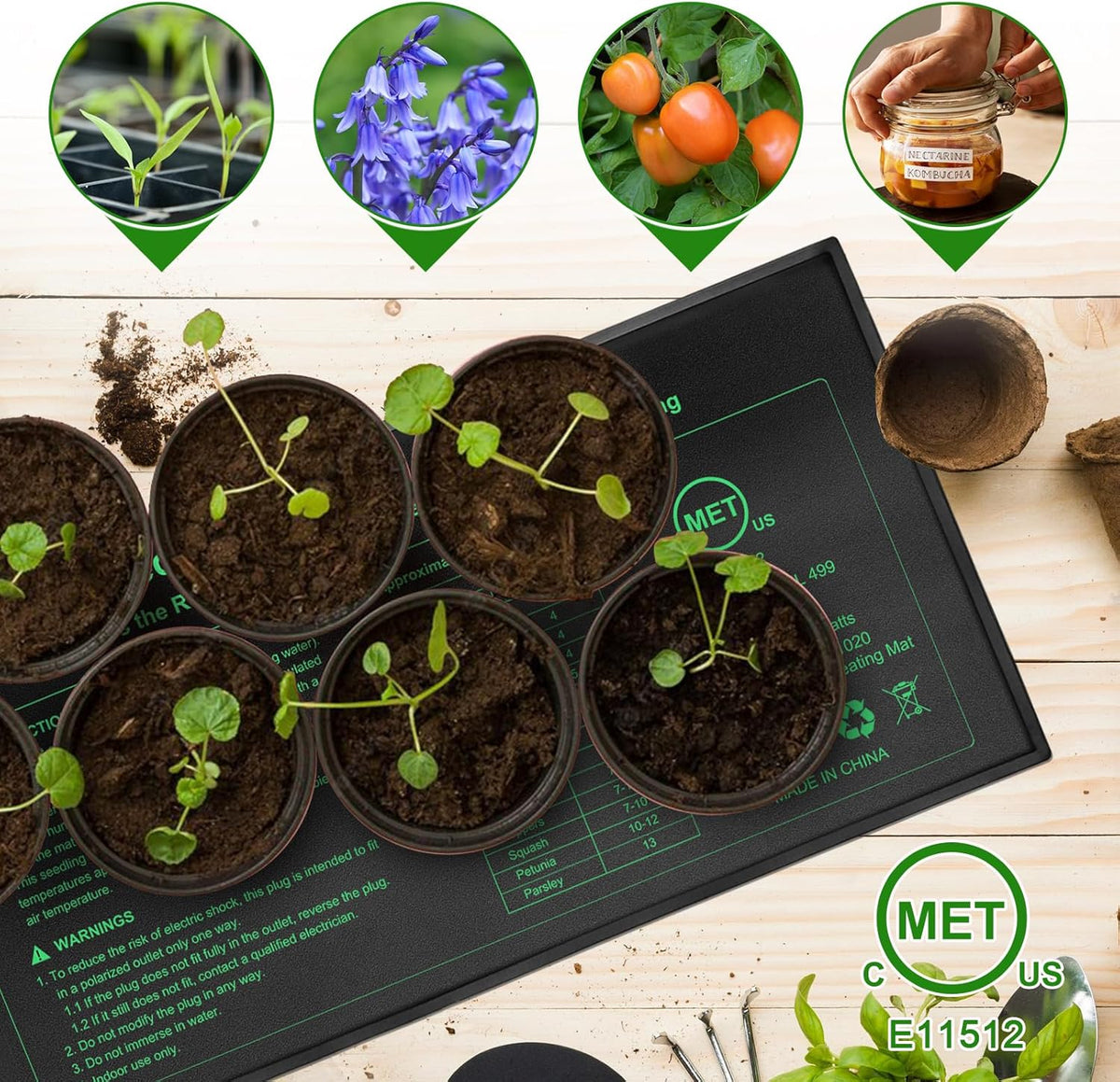 Seedling Heat Mat 8 Pack, 10" x 20.75" MET-Certified Warm Hydroponic Heating Pad, Waterproof Warm Hydroponic Plant Heating Mat for Germination, Greenhouse Grow Seed Starter