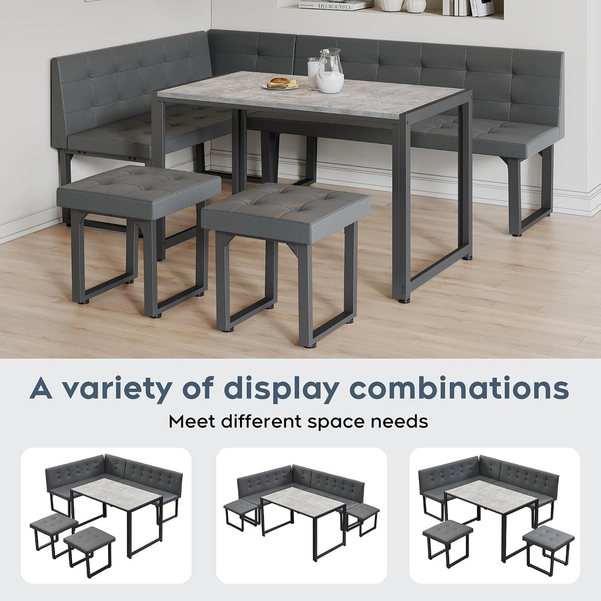 Brafab Corner Dining Table Set, 70 Inch Breakfast Nook Table Set with Upholstered Banquette, 5-Piece Corner Bench Dining Table Set, Grey