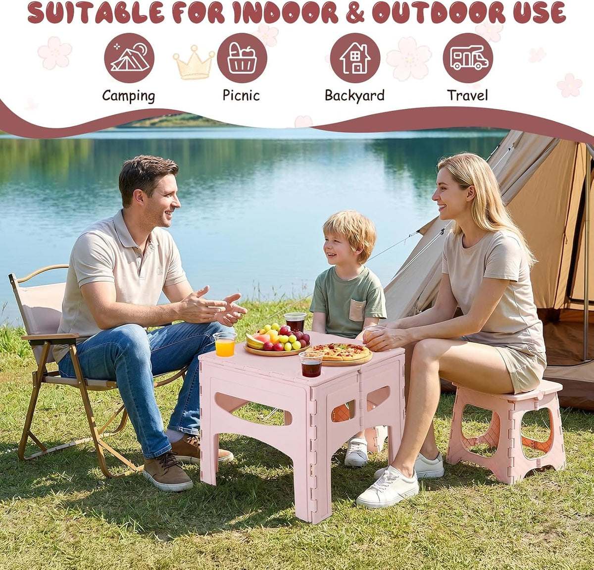 Toddler Table and Chair Set, Kids Foldable Furniture for Playroom, Portable Picnic Dining Station, Homeschool Learning Center, Lightweight Camping Gear, Preschool Study Desk [Object Object]