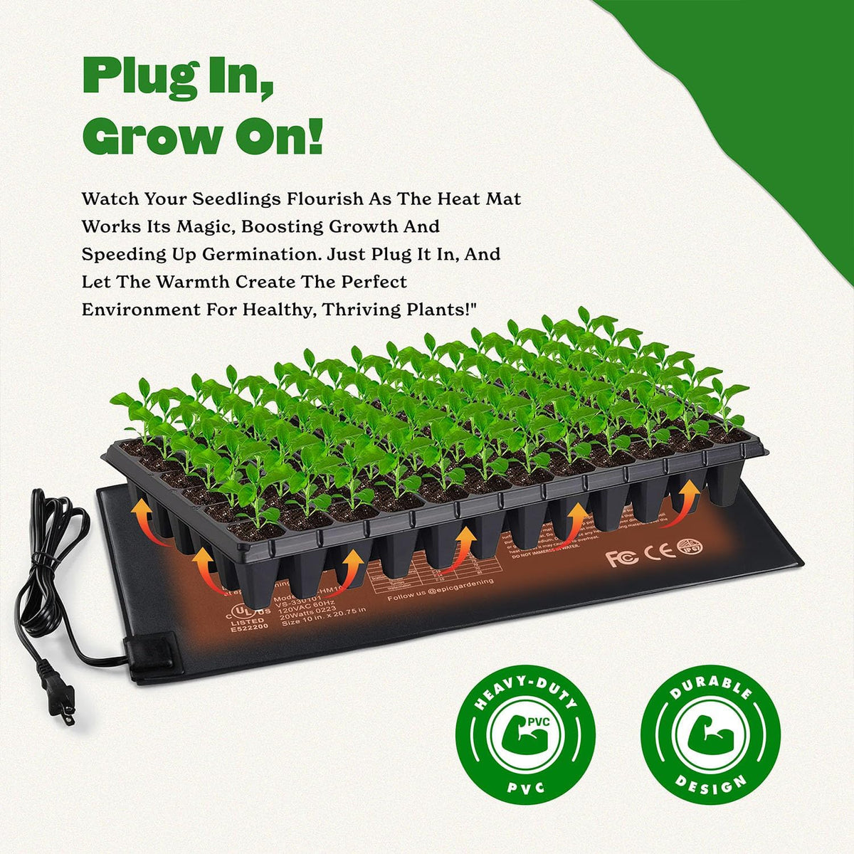 Epic Gardening Seedling Heat Mat for Plants – High-Performance 20W Heavy-Duty PVC Heating Mat for Seed Germination, Plant Growth, & Fermentation | Durable & Reliable Warmth for Indoor Gardening