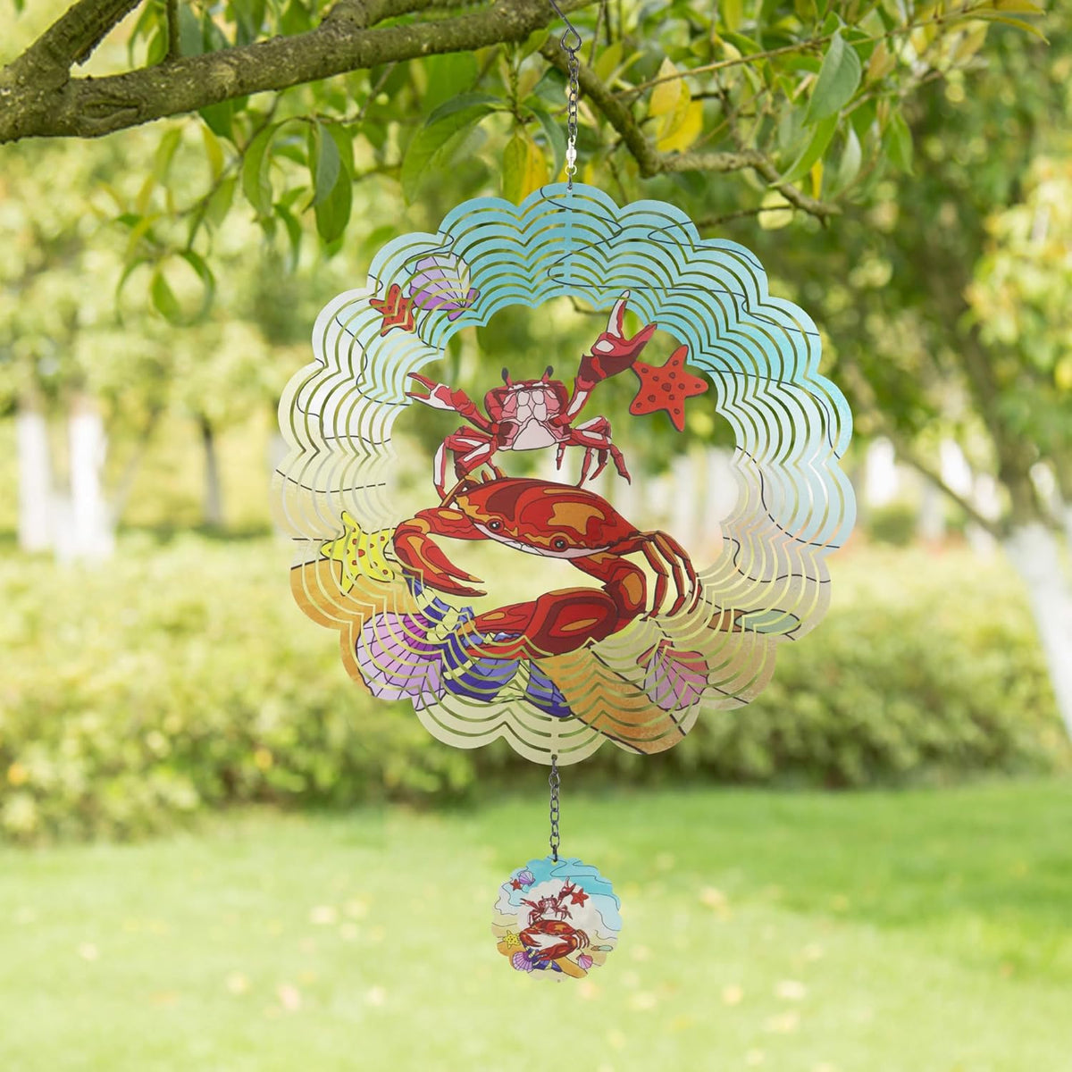 Crab 3D Wind Spinner Kinetic Metal Art Hanging Wind Spinner Outdoor Decoration Ocean Ornaments Decor for Yard and Garden