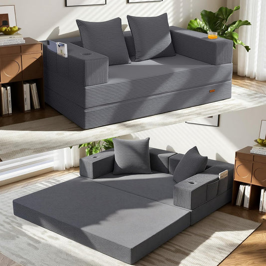 COMAX Futon Sofa Bed, Convertible Sofa Bed, Folding Couches | Low-Profile Small Couch for Living Room, 11.8" H Low Seat 59" Foldable Floor Sofa Lounge Space‑Saving