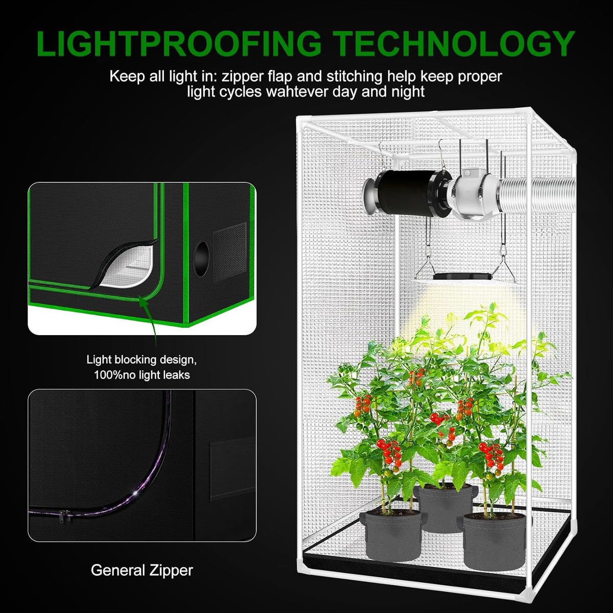 MELONFARM 2x2 Grow Tent, 24"x24"x55'' High Reflective 600D Diamond Mylar Canvas with Observation Window and Floor Tray for Hydroponic Indoor Plant Growing