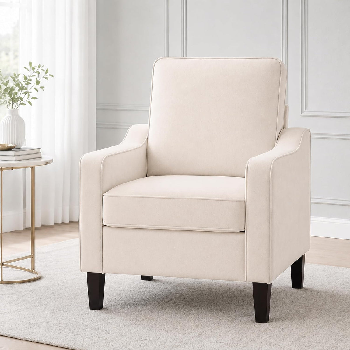 Comfy Accent Chair for Living Room, Modern Reading Chair for Bedroom, Beige | Upholstered Arm chair, Single Sofa Chair for Office and Waiting Room, Mid Century Modern Style, Sturdy Legs, Soft Seat